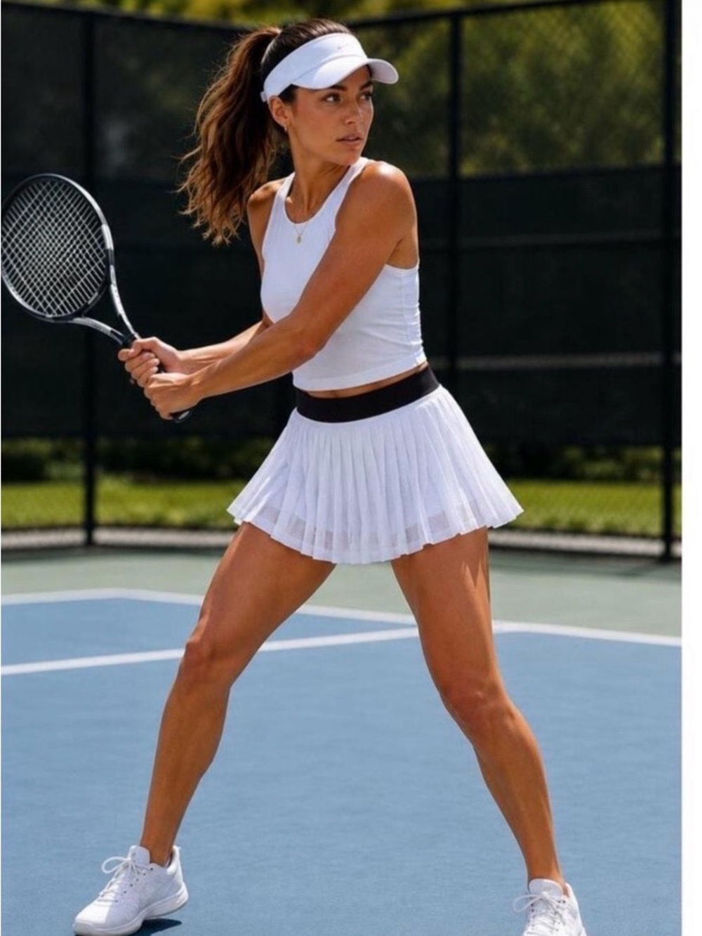 Athleta Pinnacle Skirt White Pleated Tennis Skirt with Black Waistband